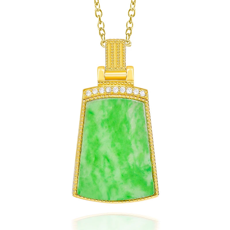 天然a货缅甸阳绿花青无事牌翡翠S925银冰种玉石吊坠玉坠女款项链