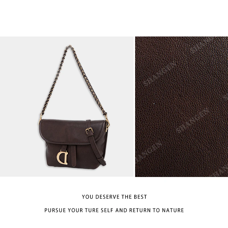 RAIN.CUN冬季2025新款轻奢设计单肩斜挎女包 QYX-98005-1-巧克力