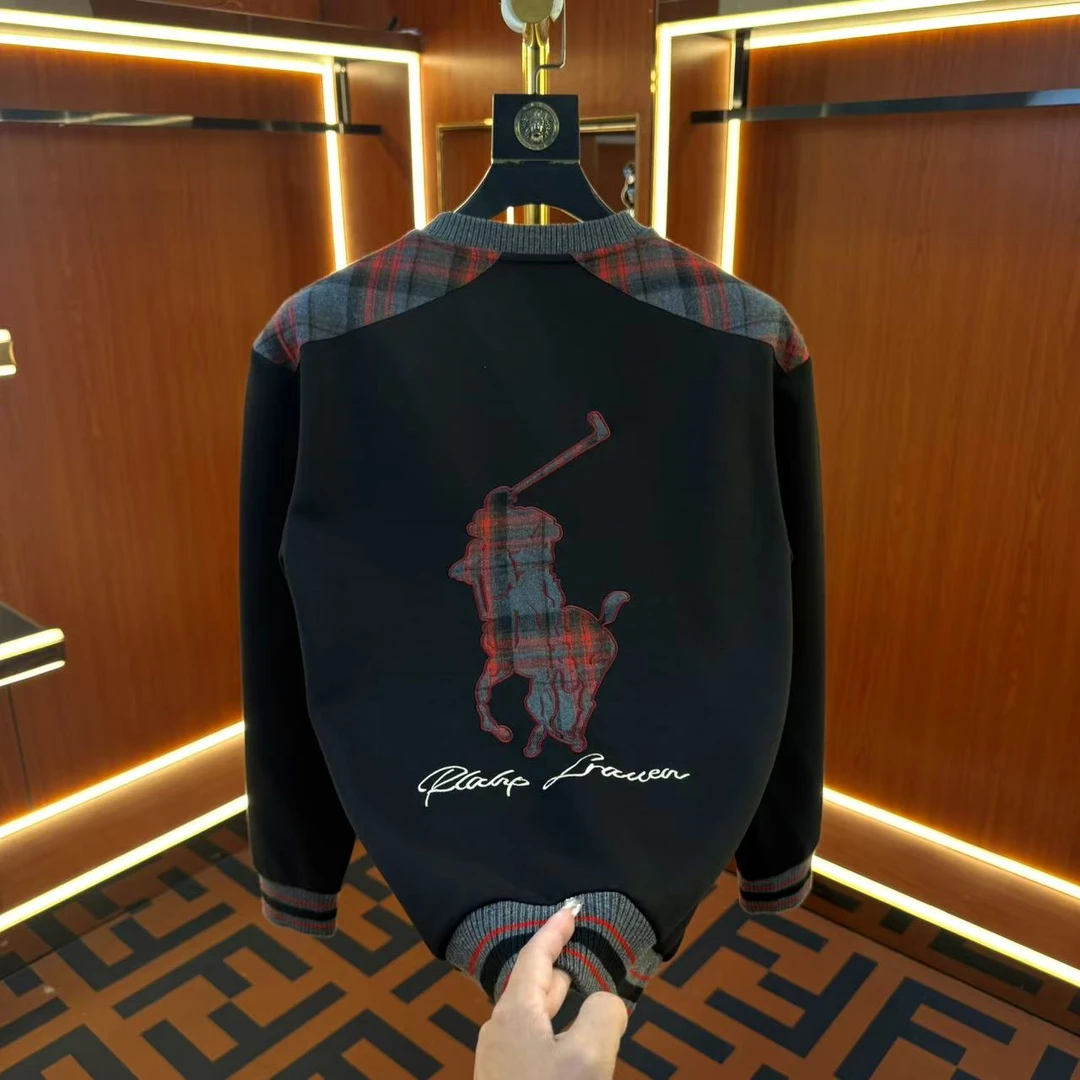 【HK素紫】2025秋季男士拼色長袖刺繡耐磨百搭重工卫衣2020款