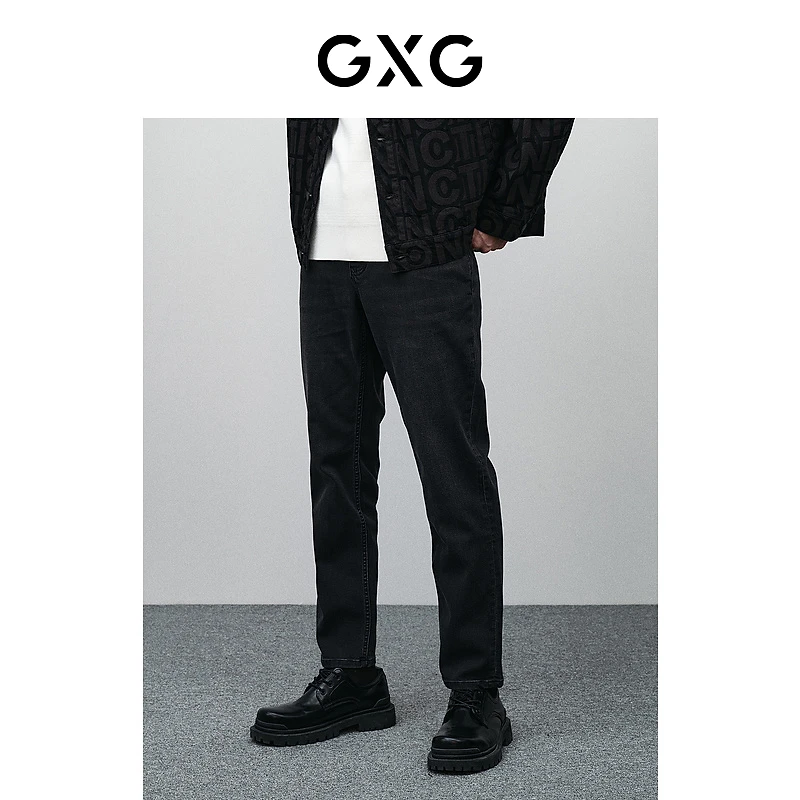 GXG男装 深灰高弹修身牛仔裤潮流直筒时尚 24年春季#GFX10500591