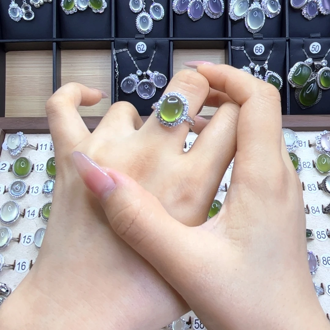 方***胖岫玉银S925镶嵌戒指