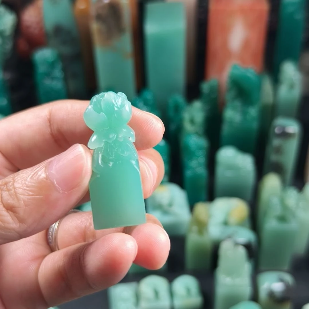 寿山石印石花**圓梅子青花印章1