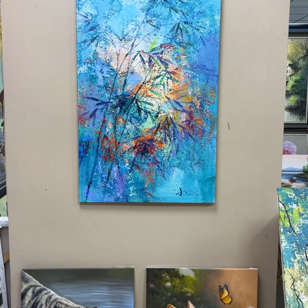 鱼***园手工手绘精品油画60+90厘米