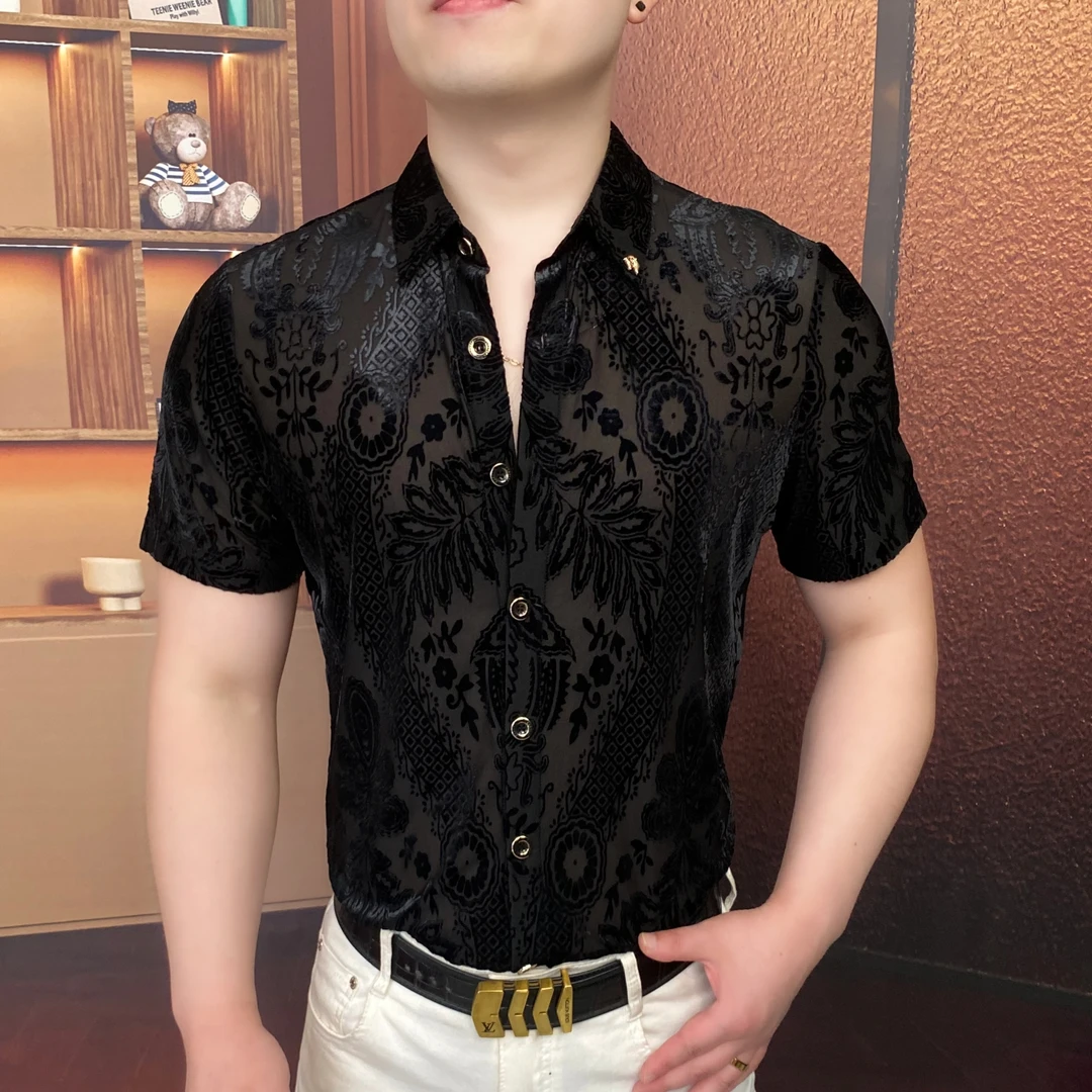 《盘龙花》2025夏衬衫男士修身翻领帅气商务休闲百搭潮流时尚个性