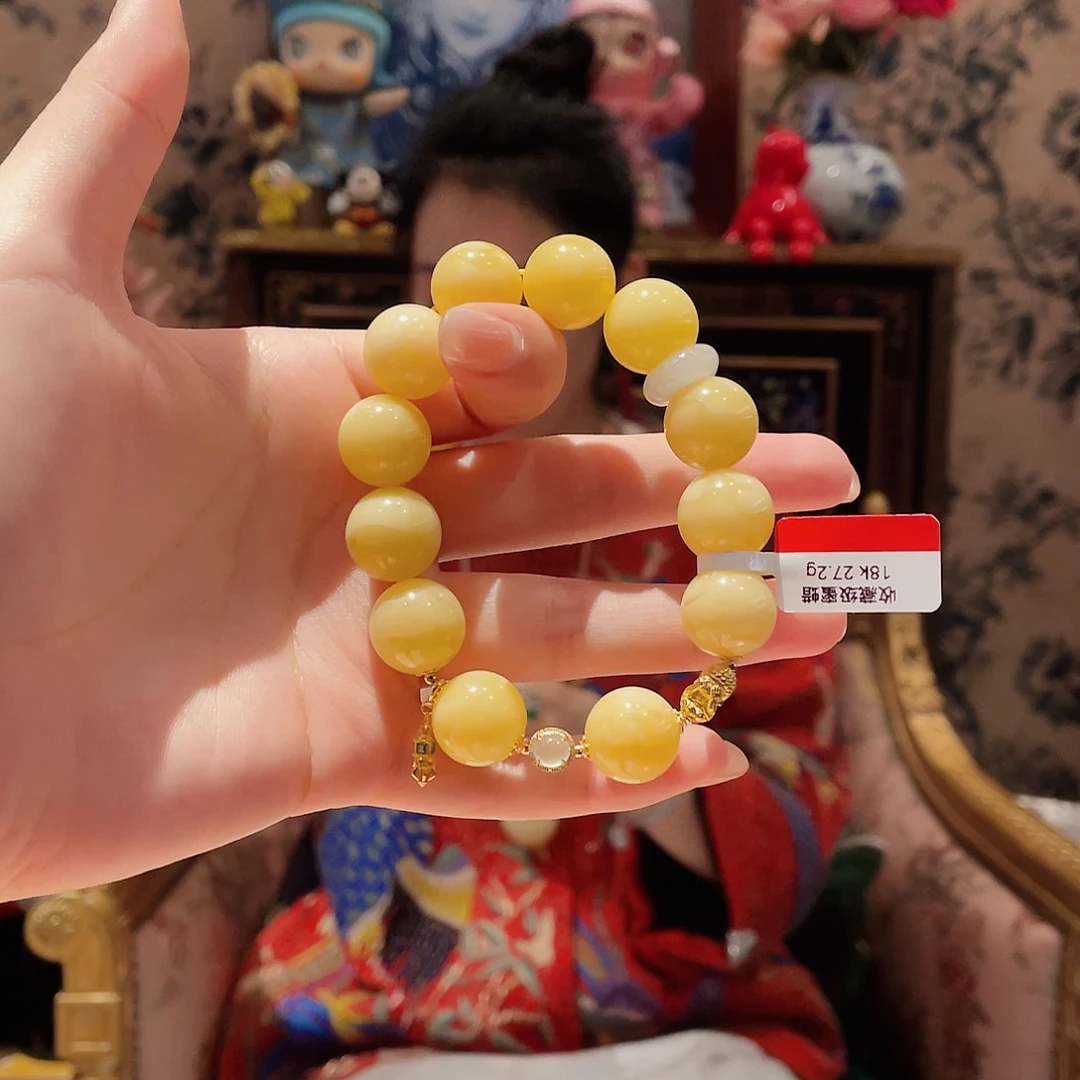 蜜蜡手串18K金镶嵌手串