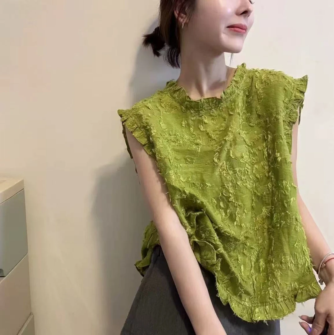 新中式超好看拉花马甲背心女款2025新款夏季外穿衬衫上衣