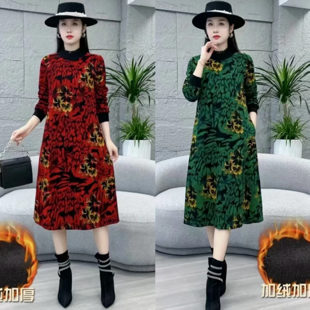 【衣雅严选】8203-2405#福利特惠高定加绒加厚显瘦保暖长袖连衣裙