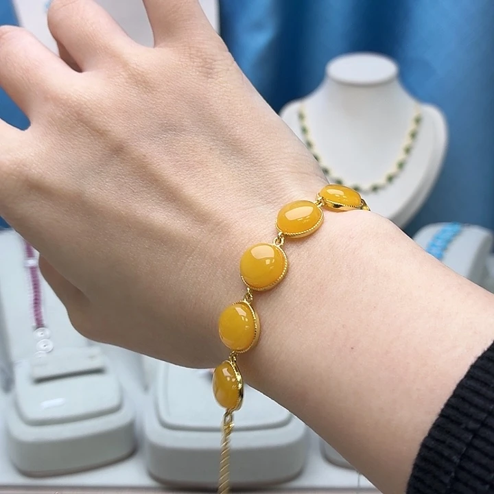 蜜蜡银S925镶嵌手链