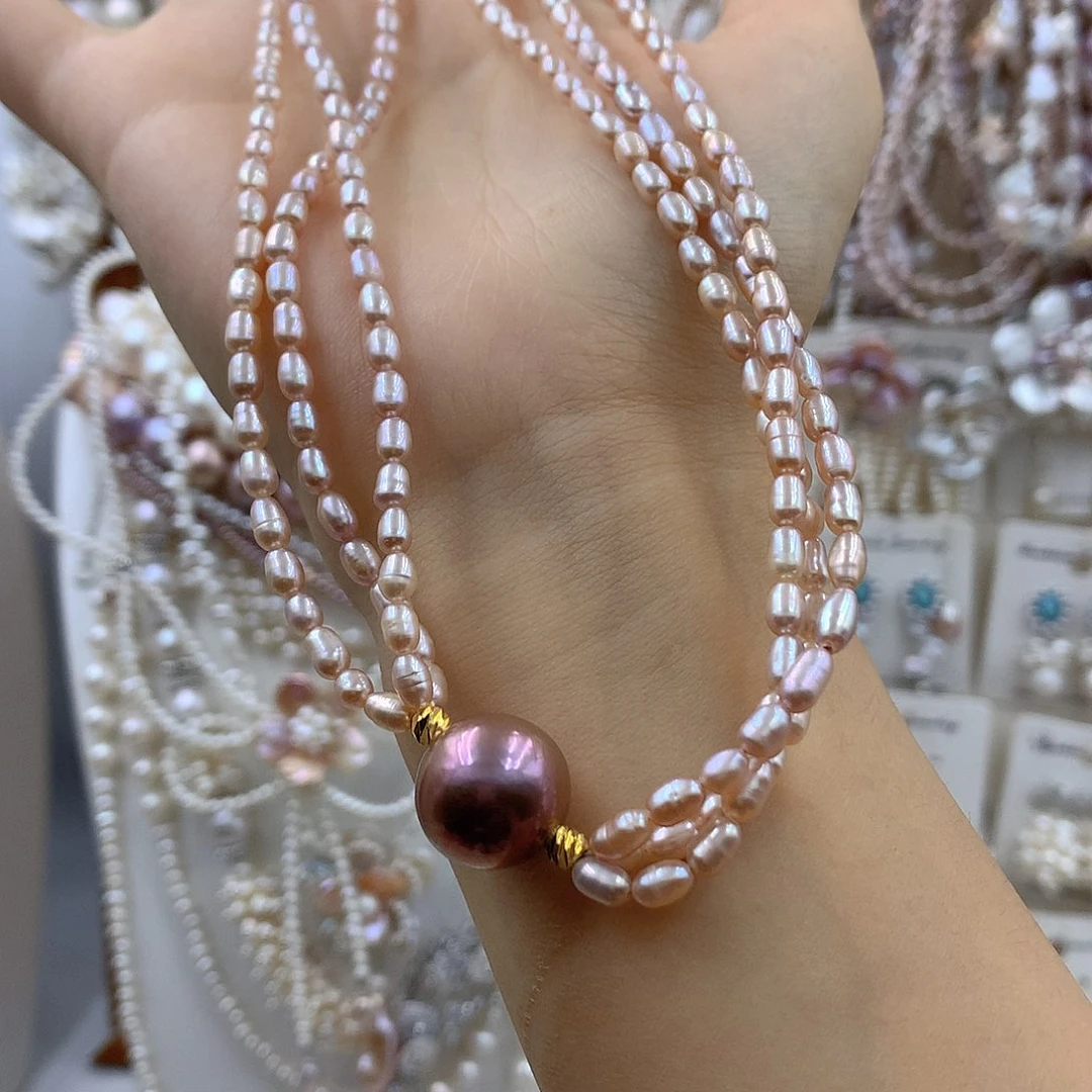 风***觉银S925镶嵌项链耳饰淡水珍珠