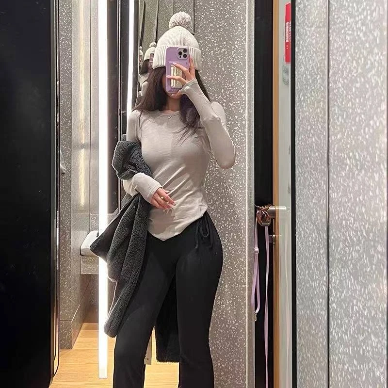 Lu家打底衫上衣hold长袖修身春秋运动百搭紧身女士