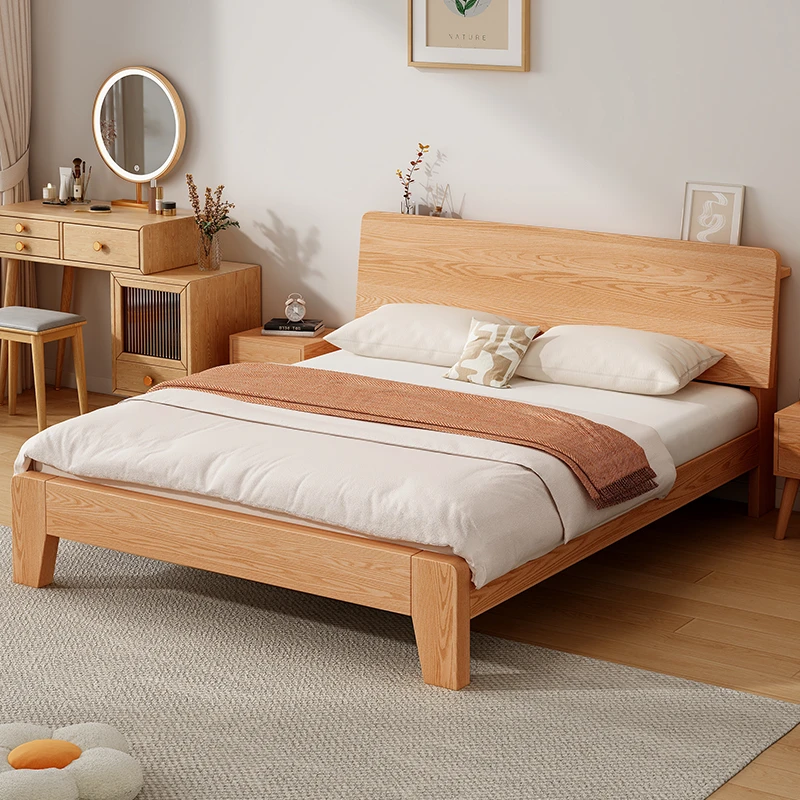 实木床简约现代家用1.8米双人床1.5米橡木大床1.2米单人床架