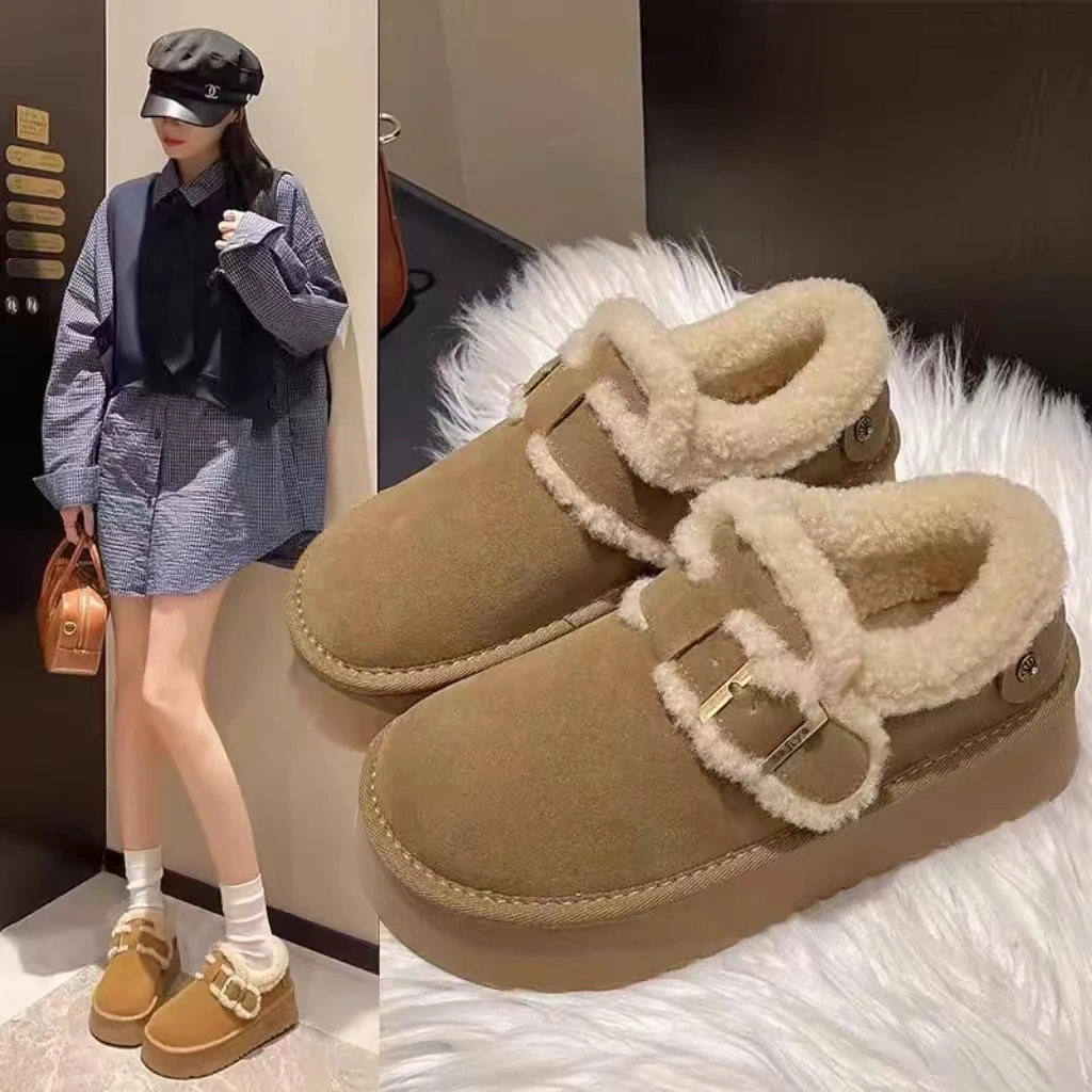厚底雪地靴女款冬季加绒美拉德色系棉鞋2024新款外穿复古勃肯鞋