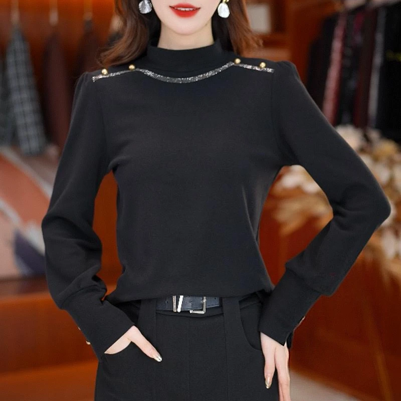 2024冬季新款百搭加绒保暖打底衫女气质洋气设计感长袖上衣T恤