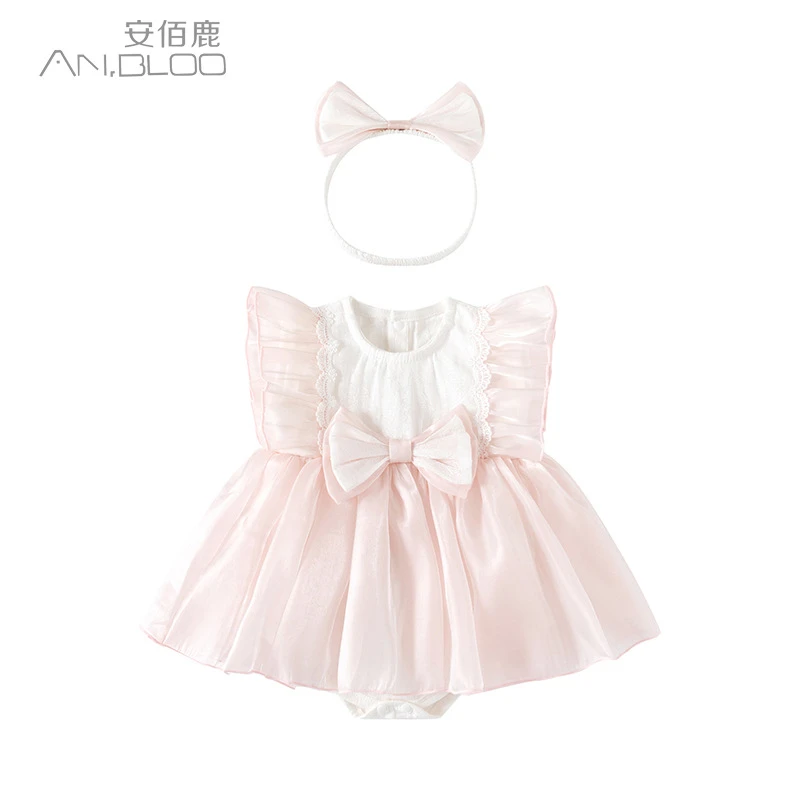 跨境夏季新款儿童纯棉连衣裙可爱公主包屁裙满月百天周岁礼服裙子