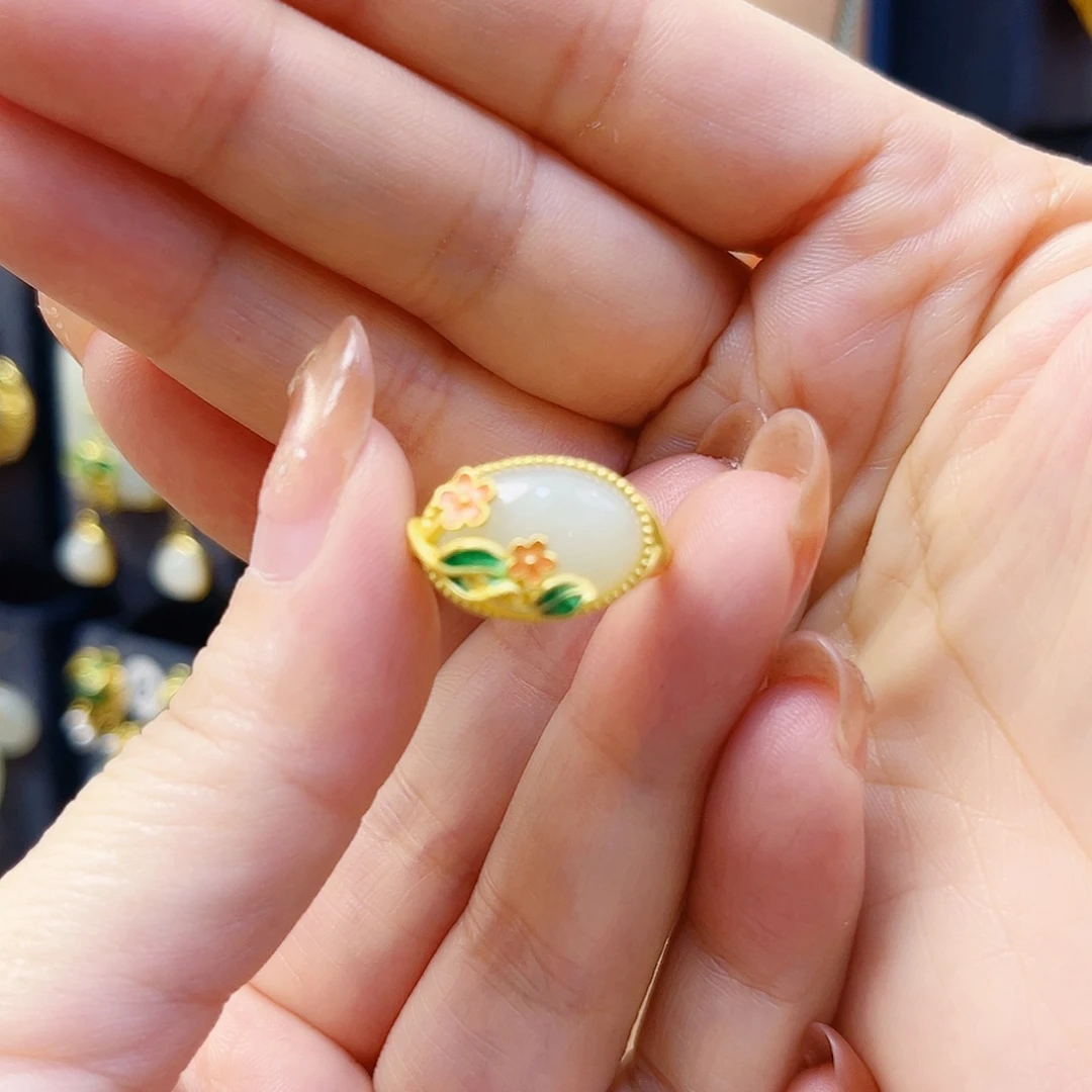 和田玉银S925镀金镶嵌戒指