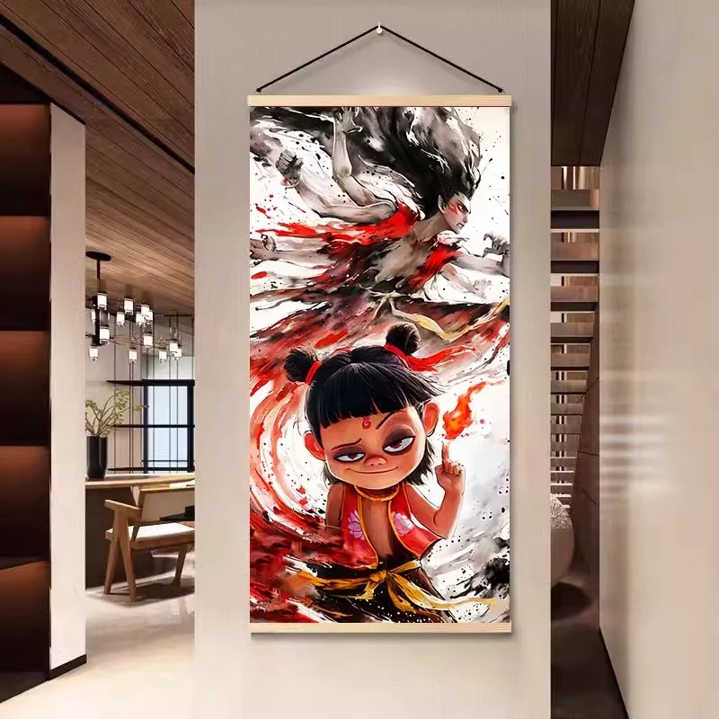 哪吒敖丙光李靖魔童闹海周边挂画海报动画动漫卷轴画免打孔装饰画