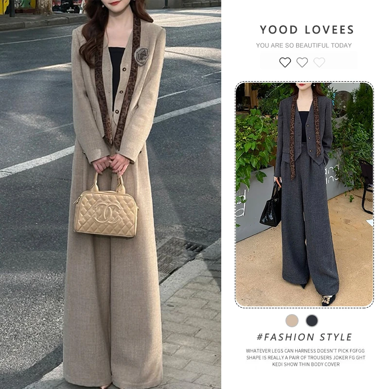 【送运费险送胸花】时尚套装女春秋新款显瘦西装外套背心领带阔腿裤