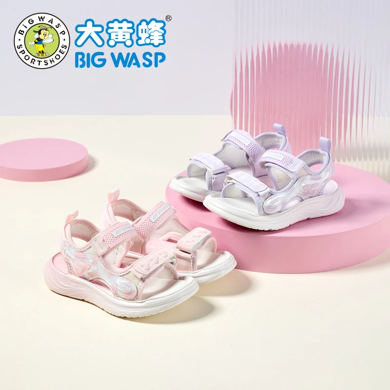 大黄蜂童鞋小学生沙滩鞋女孩2025新款夏季软底露趾公主凉鞋女童鞋