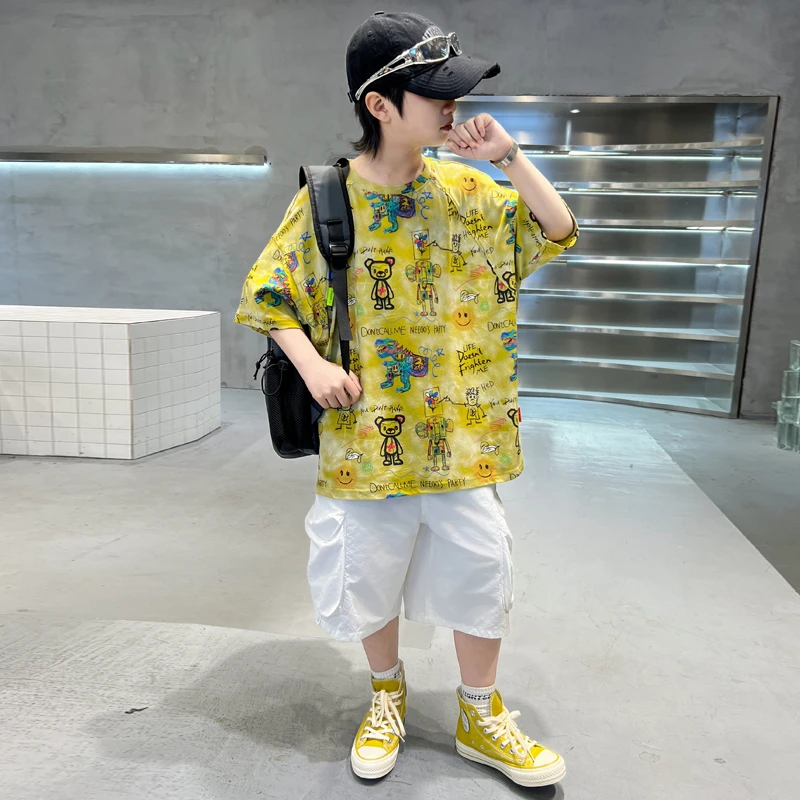 男童夏季潮酷满印时尚套装中大童休闲薄款洋气男童童装