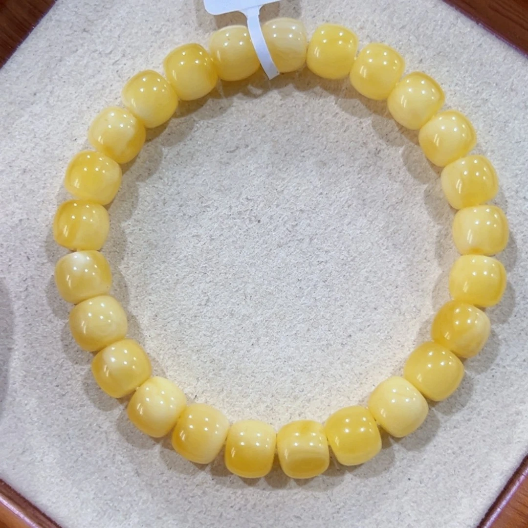 蜜蜡未镶嵌手链9m满蜡黄白花
