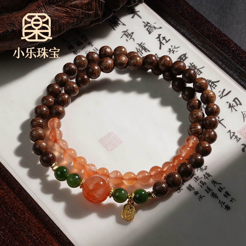 原创设计款文玩木串南红两圈手链多样性发一-10775