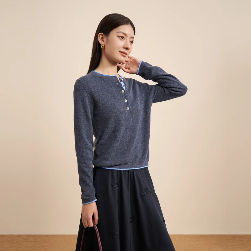 DUNNU/敦奴dunnu冬季时尚羊绒衫百搭圆领纯色针织羊毛衫FU372178