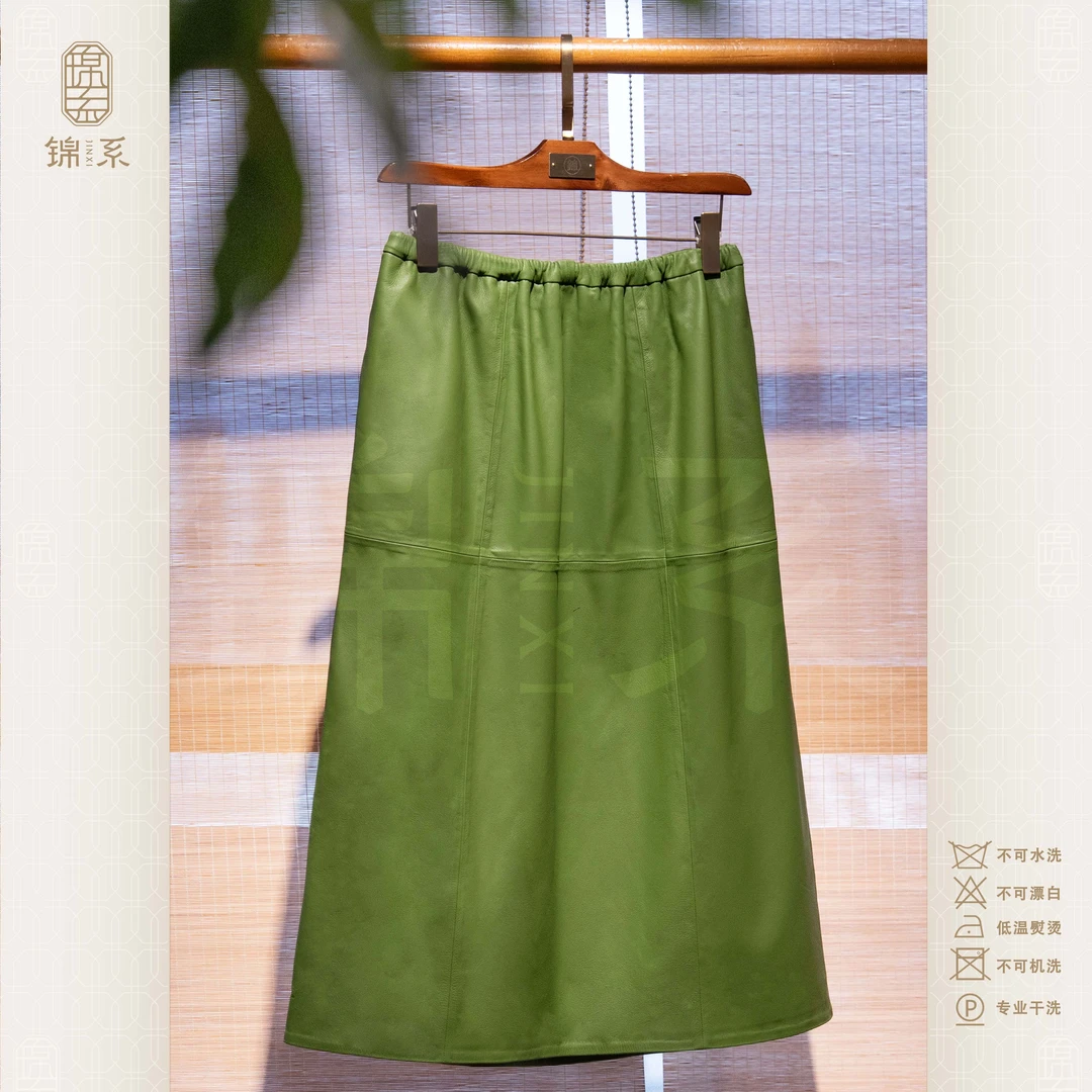 【锦系】新西兰进口小羊皮(磨砂皮)新中式松紧腰半裙裙子QP-391355