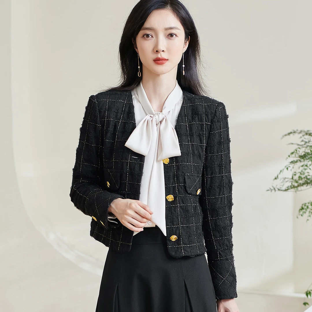 【雅然老师专享】小香风时尚粗花呢梭织短外套5M24AW0362