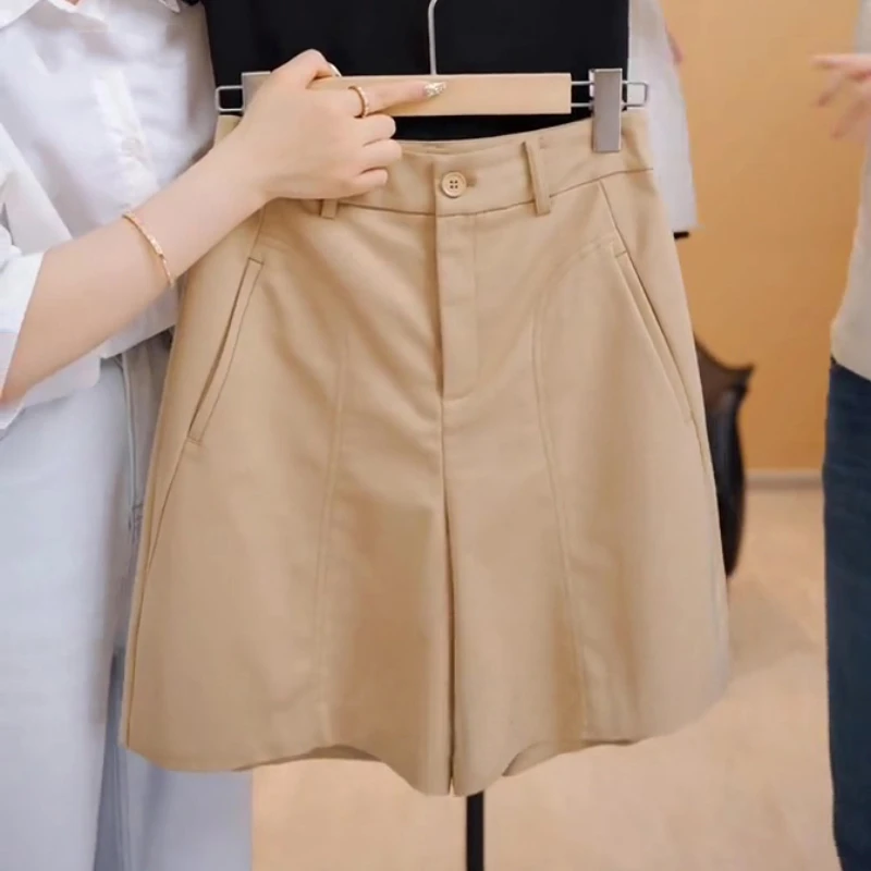 拉夏贝尔白色短裤女款爆款2025夏季新款高腰小个子显瘦阔腿五分裤