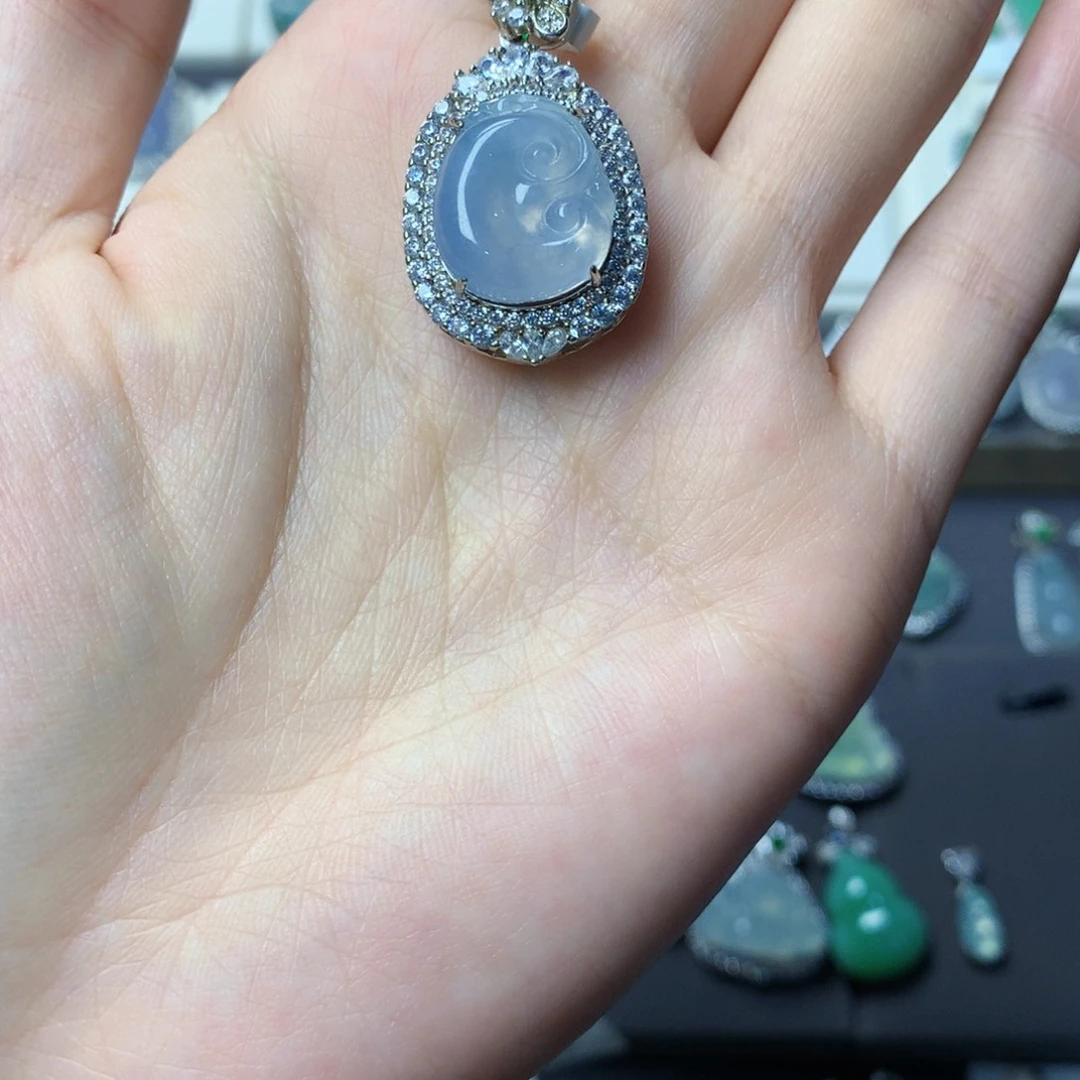 翡翠银S925镶嵌挂件