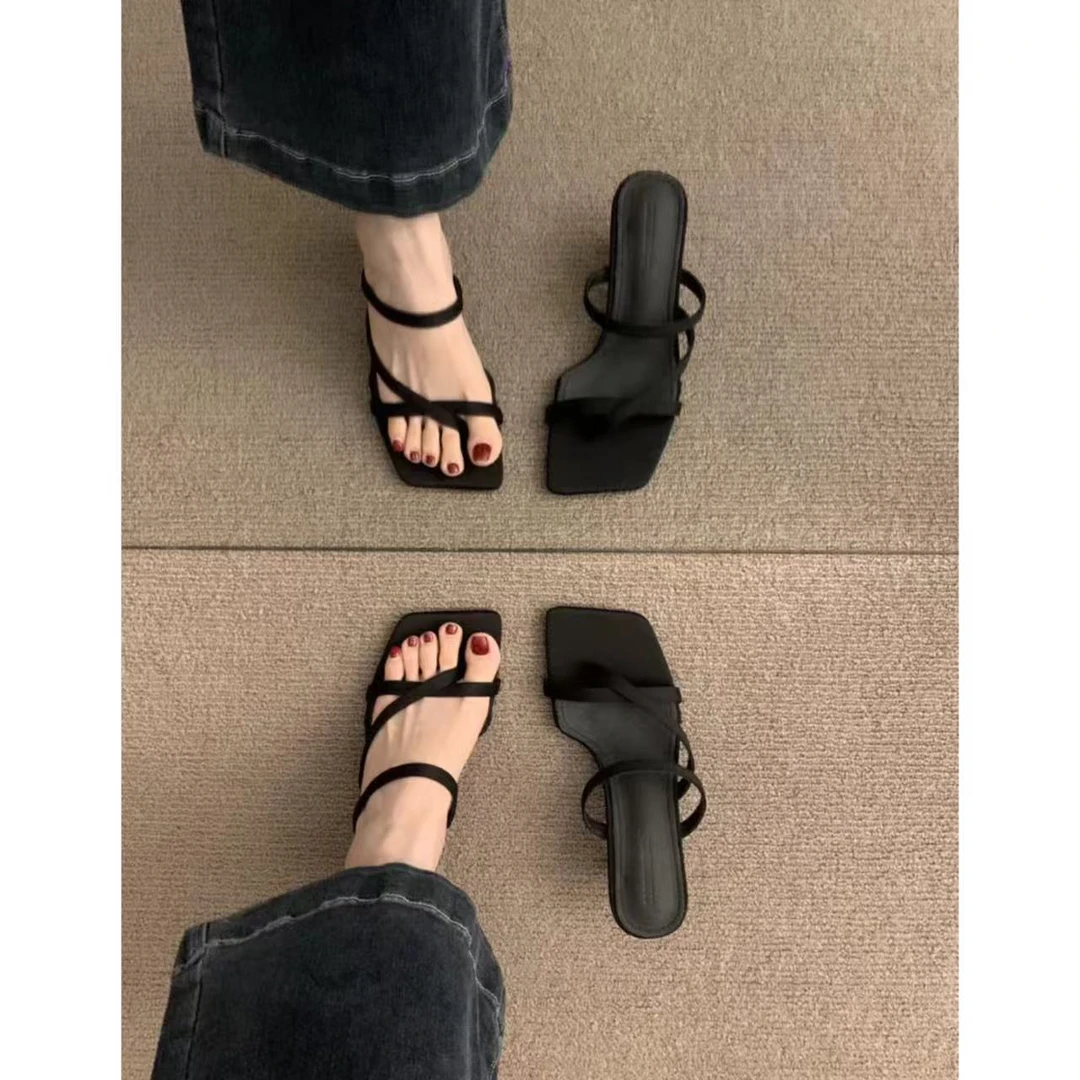 跟高3公分脚胖往大码拍 气质夹脚细带中跟凉鞋5663-7