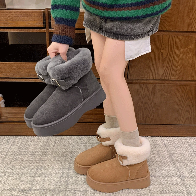 OJRZ保暖时尚雪地靴女款2025冬季毛毛靴子女式短筒厚底增高雪地靴