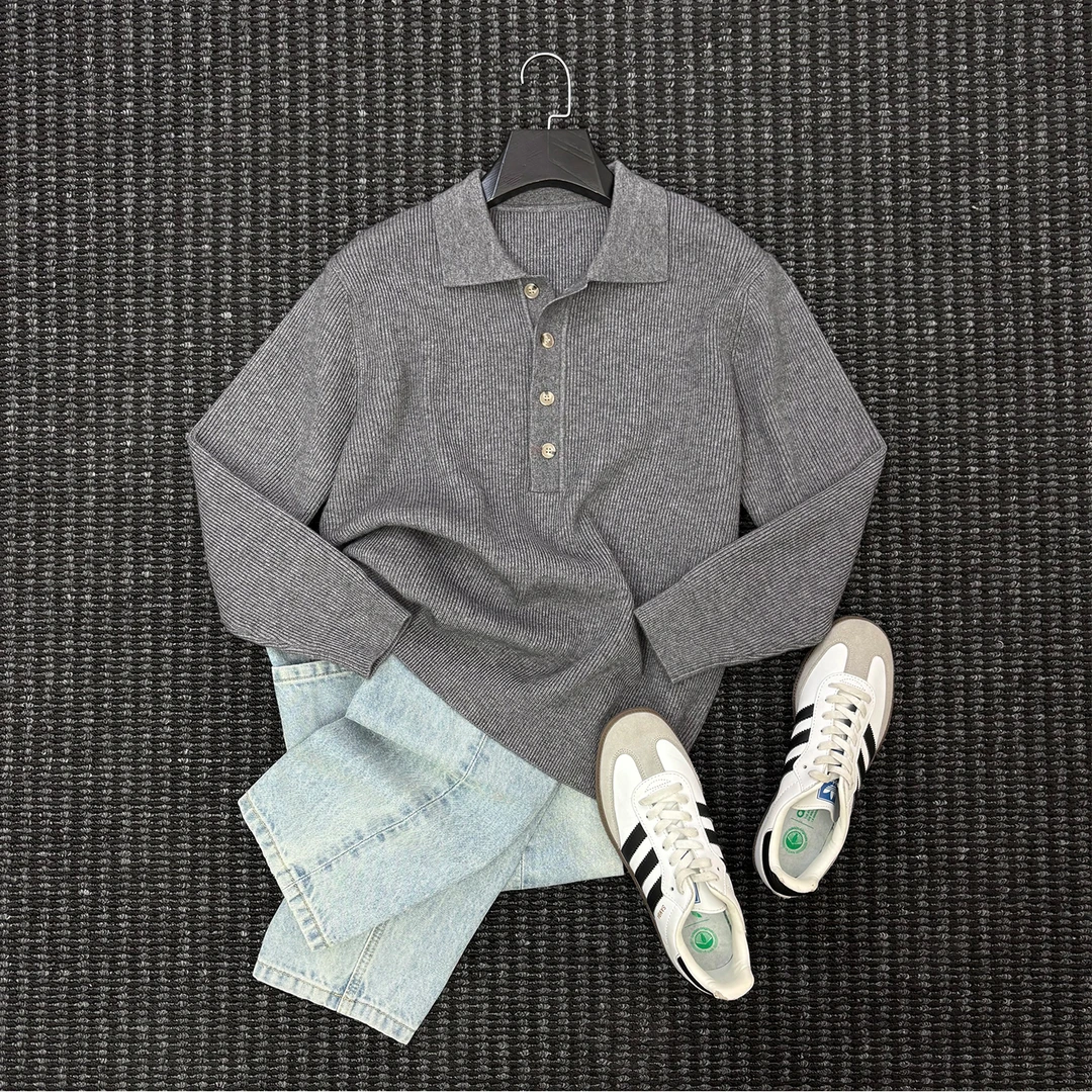 SHENGS秋冬季老钱羊毛混纺针织POLO衫男士时尚休闲保暖羊毛衫男