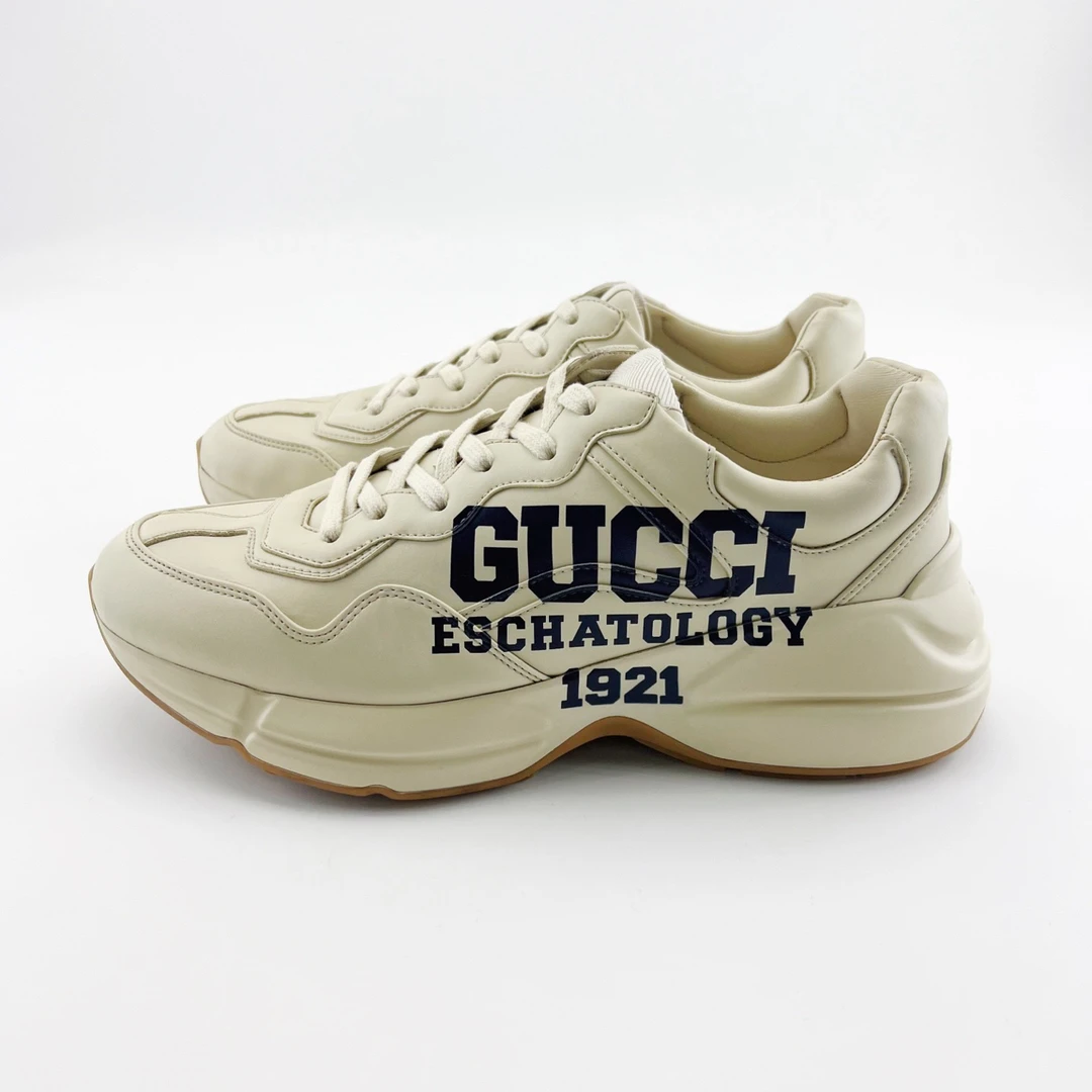 95新 GUCCI/古驰 36码/42码/米白色rhyton25印花厚底老爹鞋/