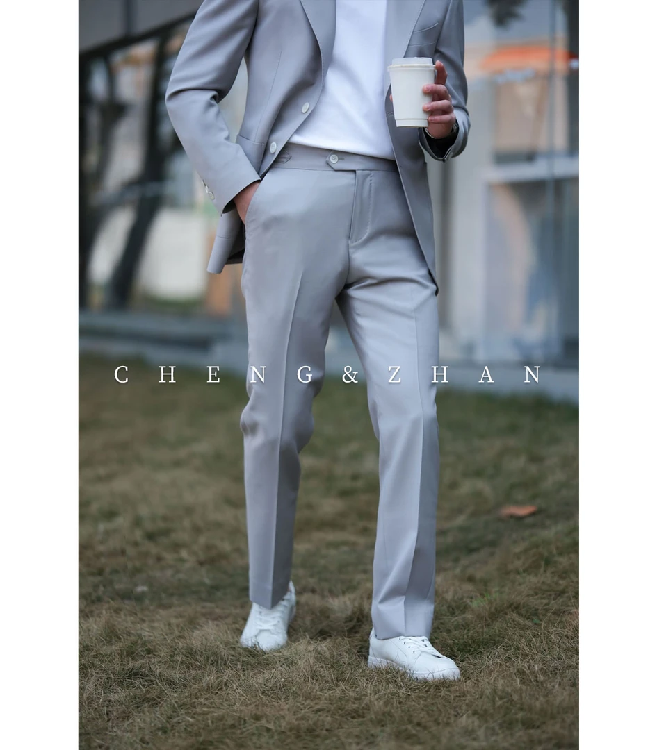 CHENGZHAN【西裤】男士春夏石母灰轻薄时尚轻奢修身男西裤长裤5