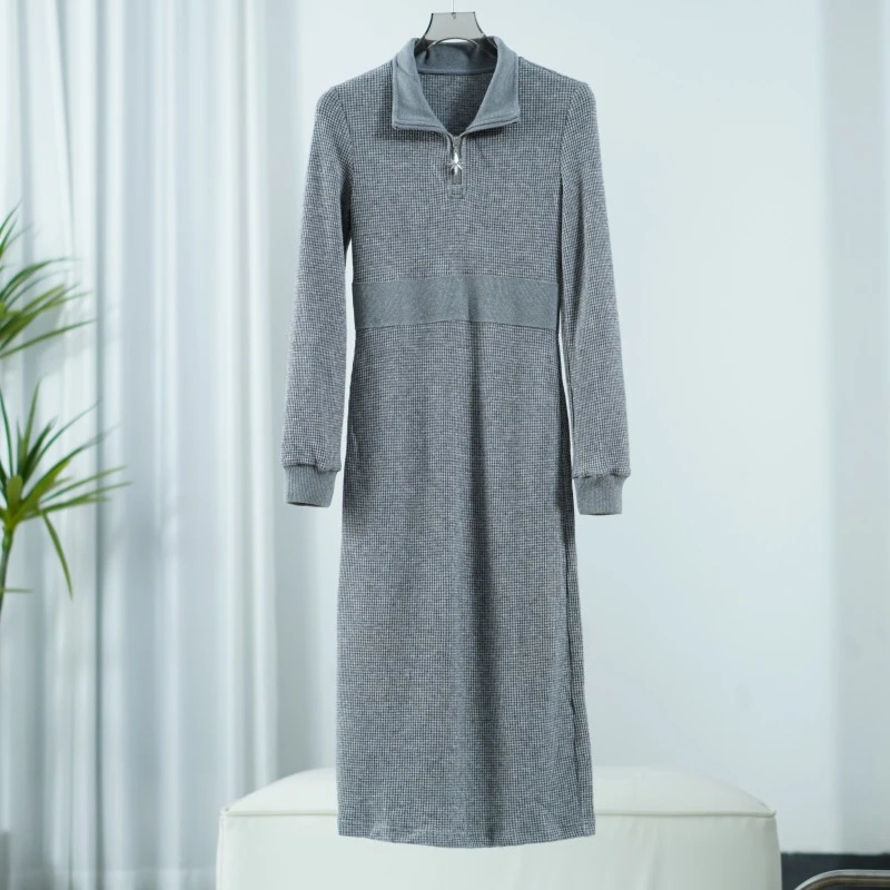 【三C・伊】S589-5  女装春秋厚款针织连衣裙灰色Y22410337L00