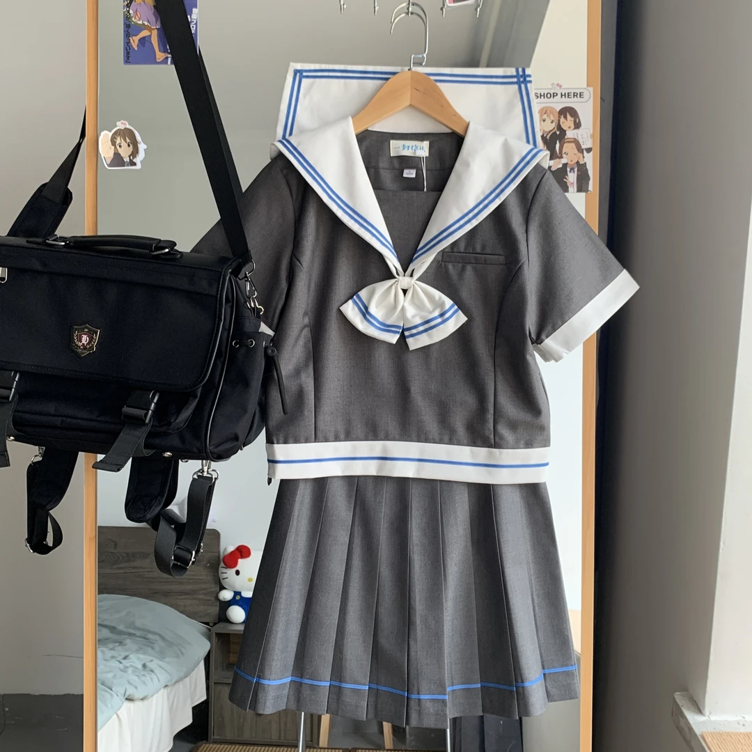 【镰仓海】一封信原创jk水手服套装灰色校供感收腰显瘦学院风制服