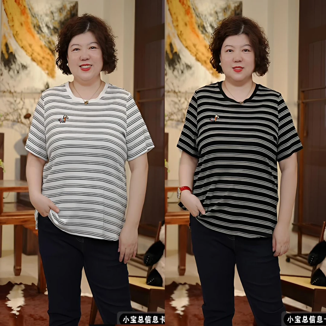 金雀绫【小马快跑】设计感条纹百搭刺绣时尚加宽加大小衫SZA2SL537