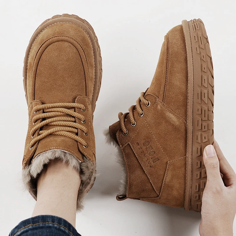冬季皮毛一体25款雪地靴冬加绒加厚新款磨砂皮男鞋时尚真皮牛皮