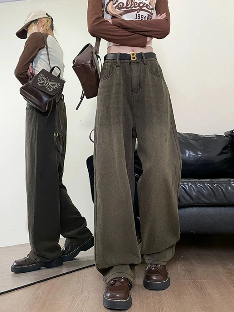 160#美拉德懒人风高腰阔腿牛仔裤（码数偏大）