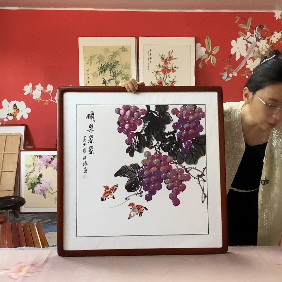 国画手写手绘带框包邮国画作品62✖️62