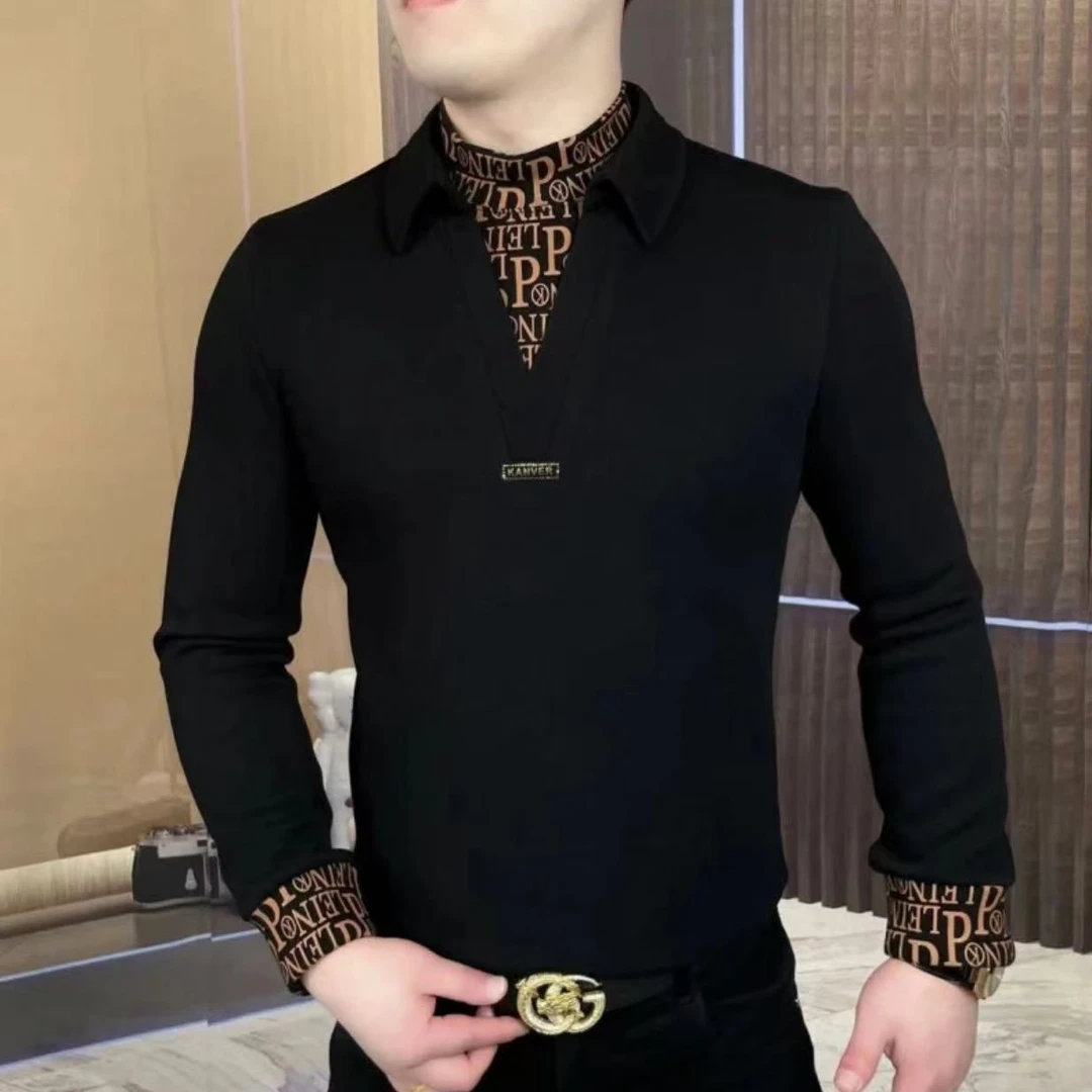 秋季新款V领T恤男短袖36132