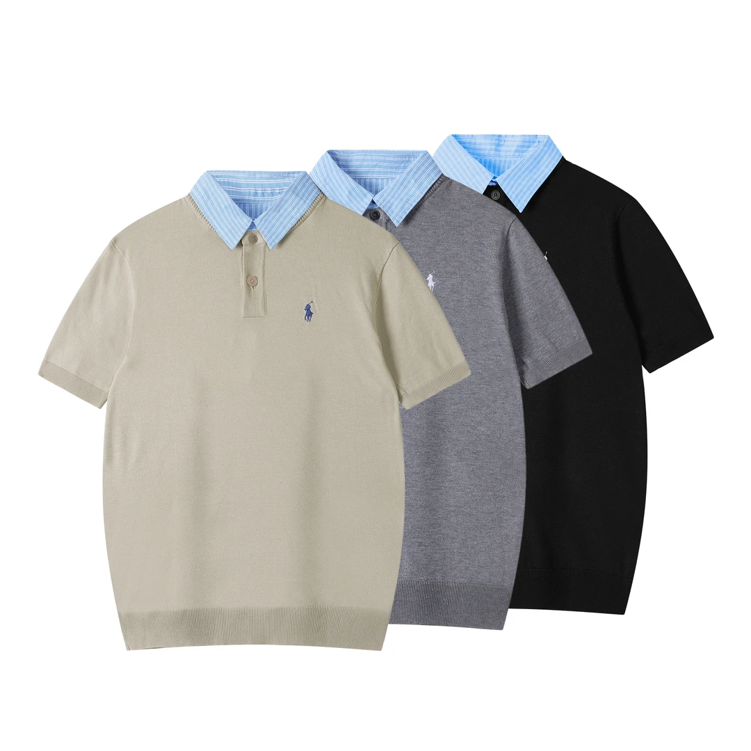 『Rylar』夏日设计轻奢撞色拼接衬衫领短袖休闲针织衫翻领POLO衫
