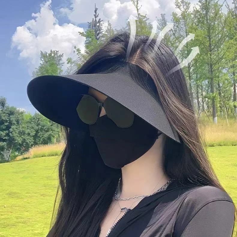 新款空顶防晒帽女夏季无痕一体紫外线遮阳帽可折叠跑步运动太阳帽