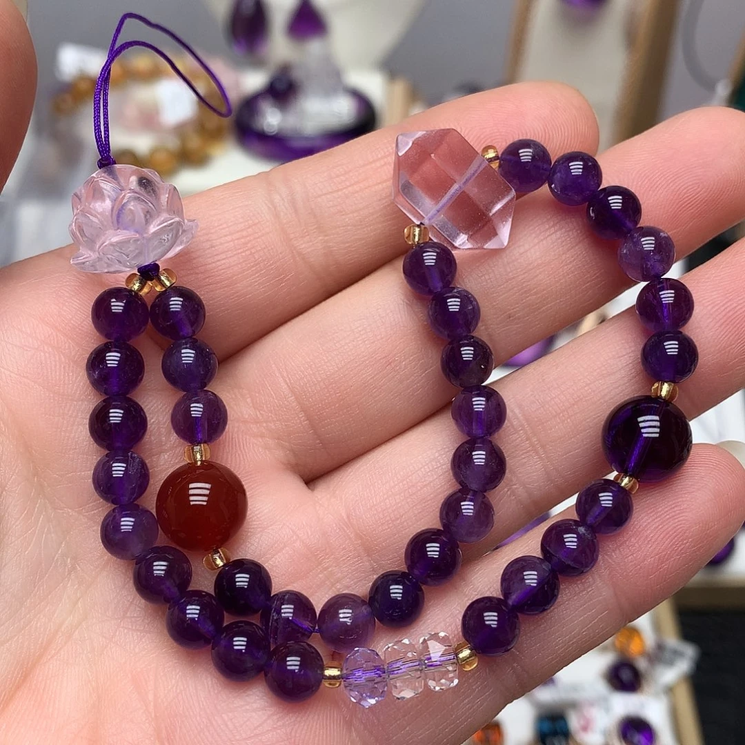 紫晶未镶嵌珠宝半成品L莲花手机挂件