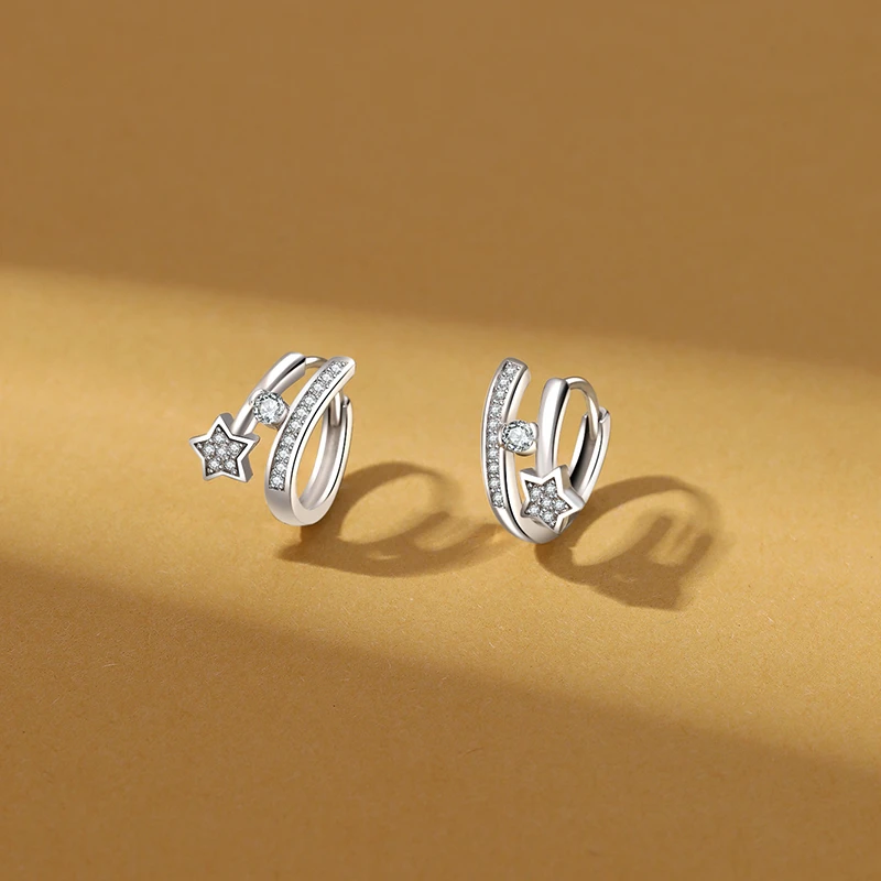 言若银匠 925银耳饰 纯银耳扣女轻奢镶钻星星简约百搭韩版EK201