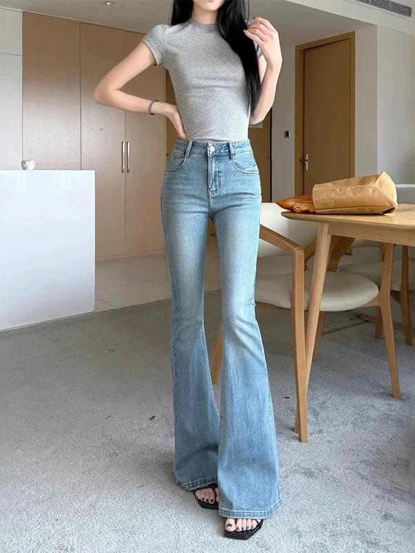 201·400高腰牛仔裤女阔腿裤微喇裤休闲裤春夏款