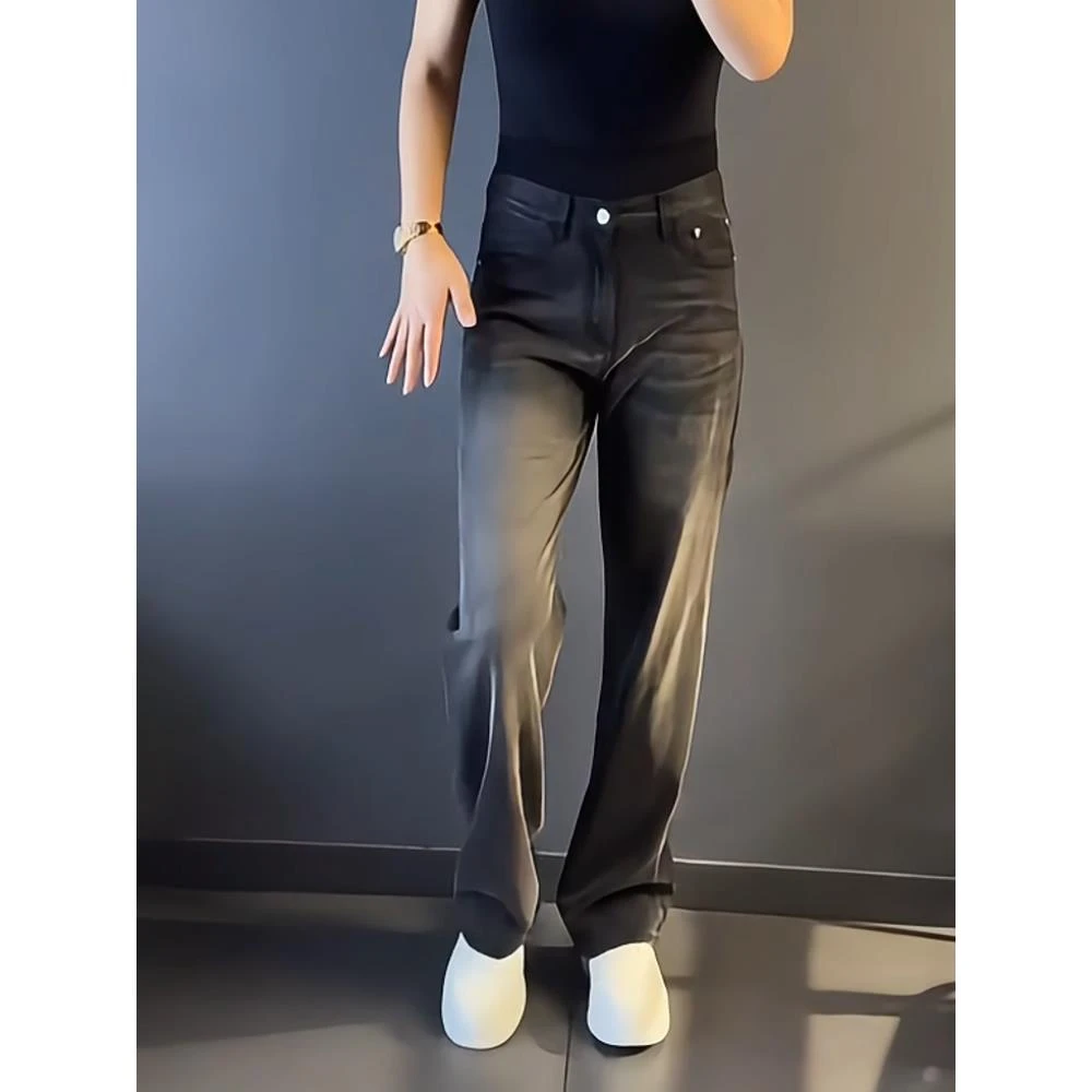 潮牌男装轻奢大码男士牛仔裤秋冬新款高级感宽松直筒长裤子潮