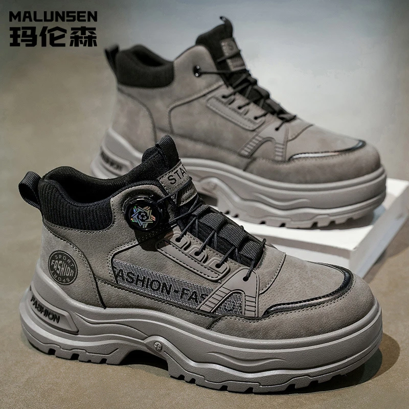 玛伦森秋季冬季防滑休闲耐磨高帮透气马丁靴系带潮流风圆头运动风