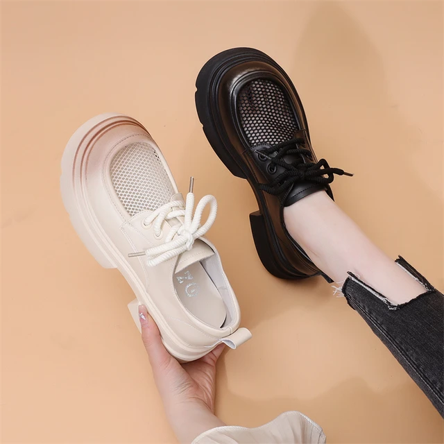 玛丽珍小皮鞋女2025新款春夏网纱透气单鞋百搭厚底薄款乐福鞋配裙